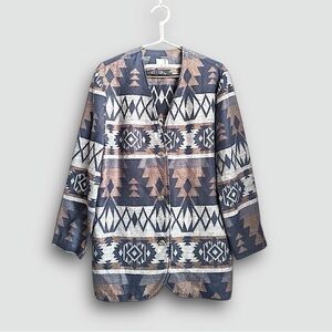 Vintage Option L Western Aztec Print Cotton Lightweight Blazer Jacket
